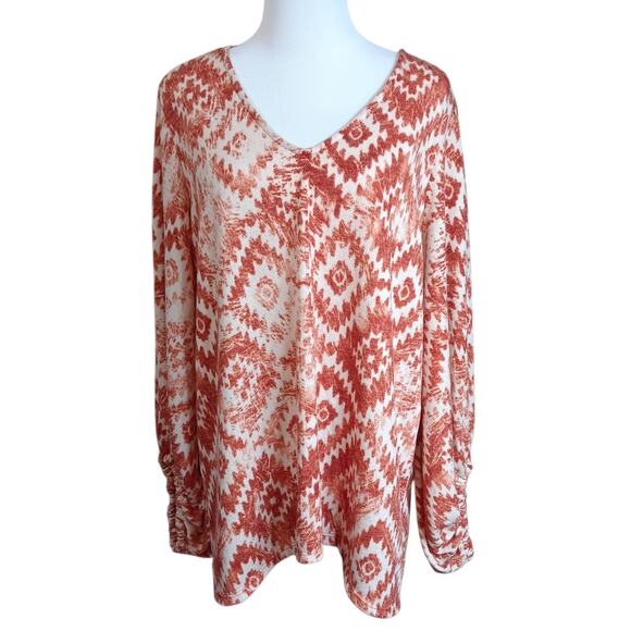 BEESON RIVER Sweater Top Plus 2X Light V-Neck Southwestern Aztec‎ Rust Orange - Picture 6 of 9
